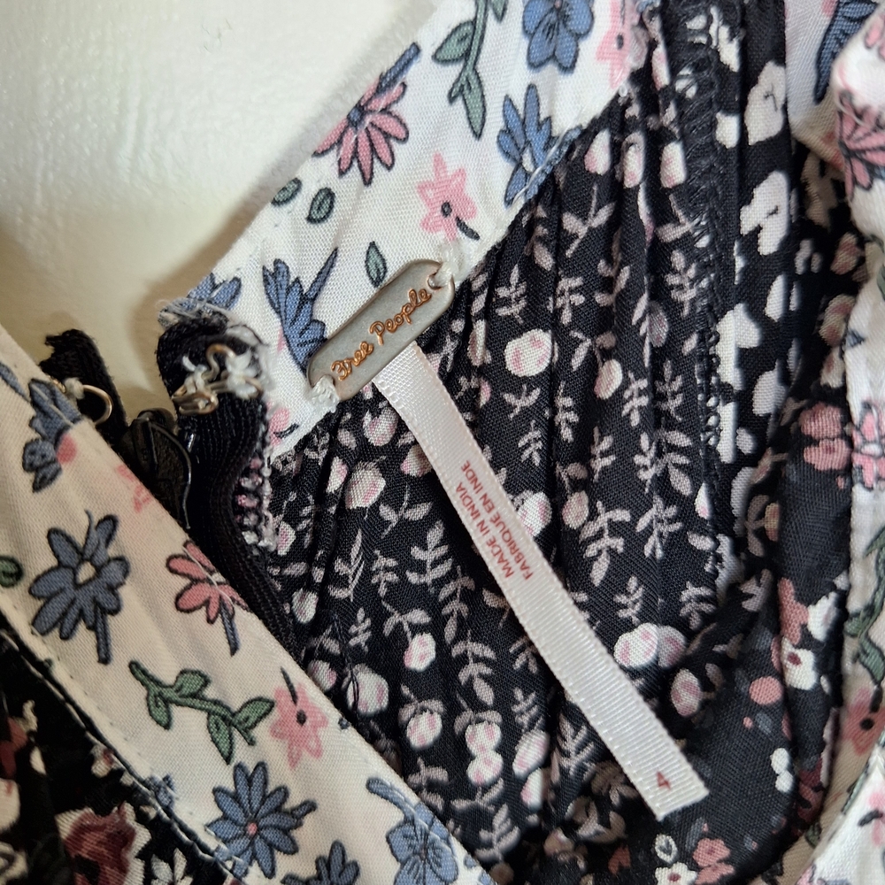 Free People Mixed Patchwork Cottagecore Boho Floral Midi Dress Size 4 - Picture 5 of 8